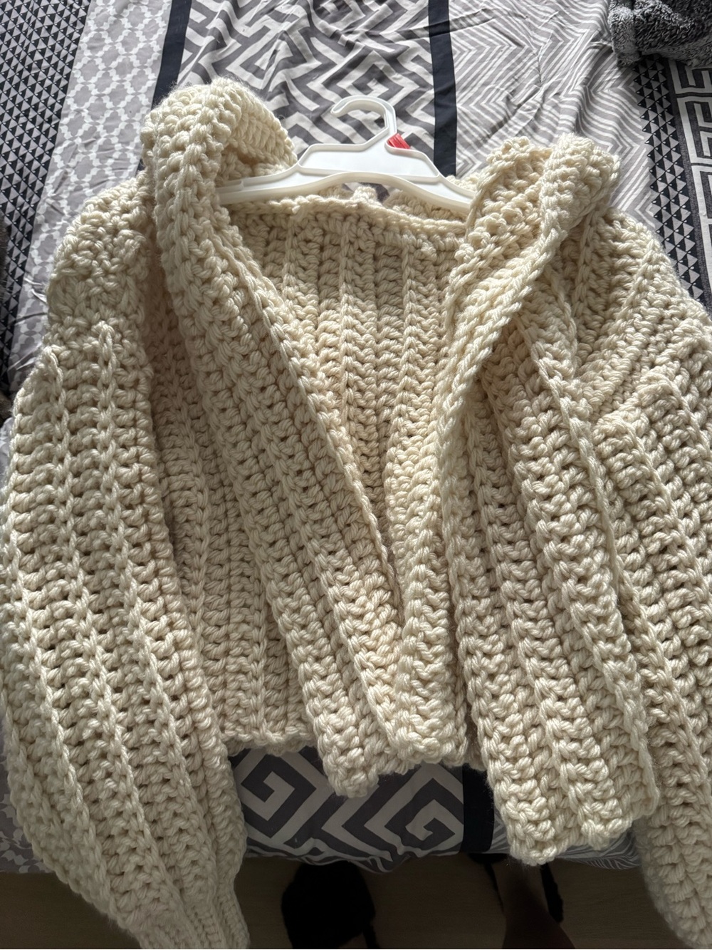 Handmade Cream Hooded Crochet Cardigan